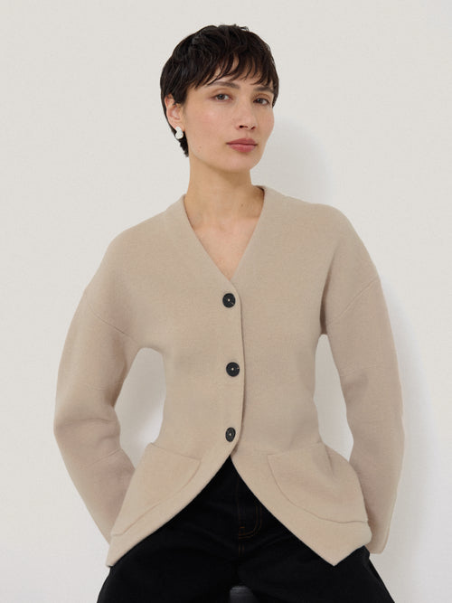 Darted Longline Knit Jacket | Cream