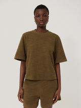 Short Sleeve Textured Sweatshirt Top | Khaki