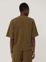 Short Sleeve Textured Sweatshirt Top | Khaki