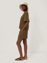 Short Sleeve Textured Sweatshirt Top | Khaki
