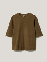 Short Sleeve Textured Sweatshirt Top | Khaki