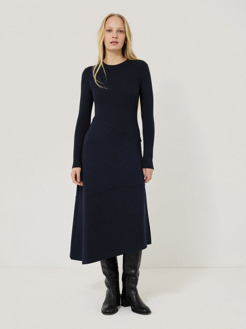 Mixed Media Panelled Dress | Navy