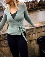 Ribbed Wrap Cardigan | Green