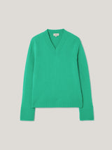 Wool Cashmere Blend V Neck | Green