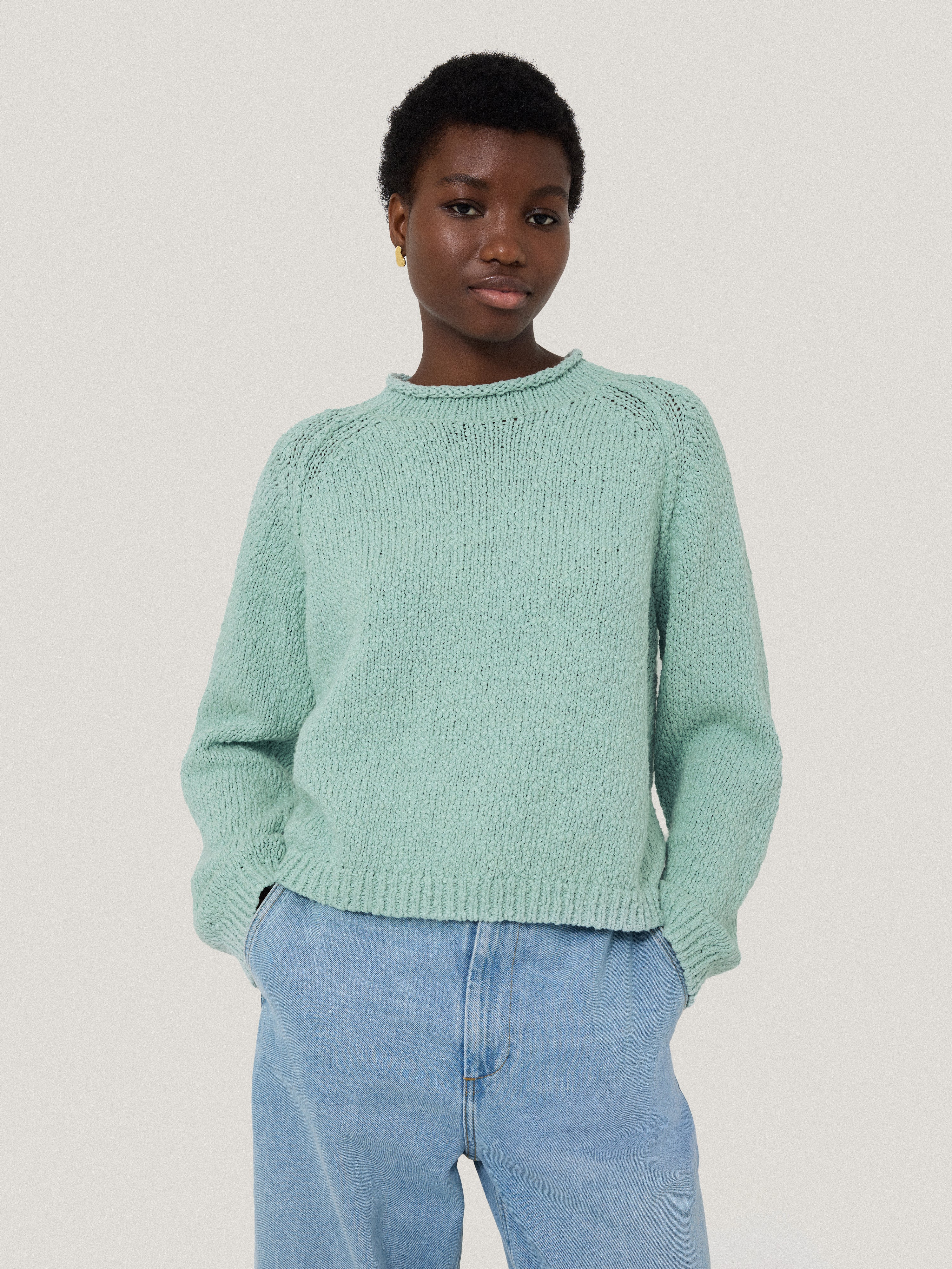 Chunky Textured Cotton Jumper | Mint – Jigsaw