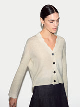 Linen Cotton Scallop Cardigan | Ivory