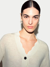 Linen Cotton Scallop Cardigan | Ivory