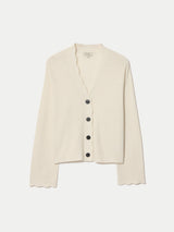 Linen Cotton Scallop Cardigan | Ivory