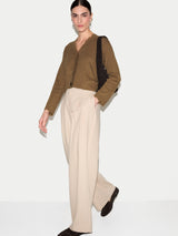Linen Cotton Scallop Cardigan | Khaki