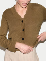 Linen Cotton Scallop Cardigan | Khaki