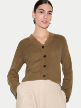 Linen Cotton Scallop Cardigan | Khaki
