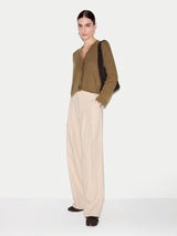 Linen Cotton Scallop Cardigan | Khaki