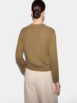 Linen Cotton Scallop Cardigan | Khaki
