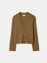 Linen Cotton Scallop Cardigan | Khaki