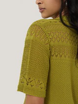 Cotton Blend Pointelle Polo | Green