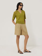 Cotton Blend Pointelle Polo | Green