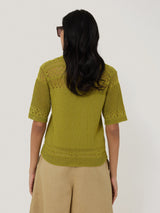 Cotton Blend Pointelle Polo | Green