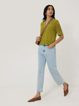 Cotton Blend Pointelle Polo | Green