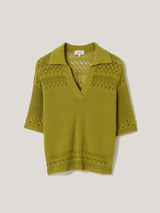 Cotton Blend Pointelle Polo | Green