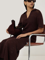 Cotton Blend Pointelle Dress | Oxblood