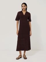 Cotton Blend Pointelle Dress | Oxblood