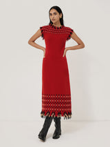 Fringe Texture Knit Dress | Orange