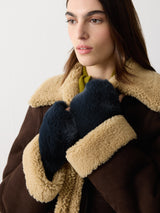 Faux Fur Mittens | Navy