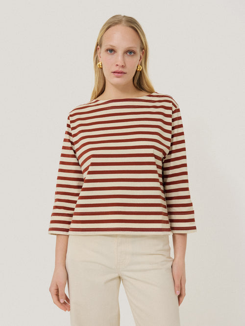 Cotton Trim Breton Top | Red