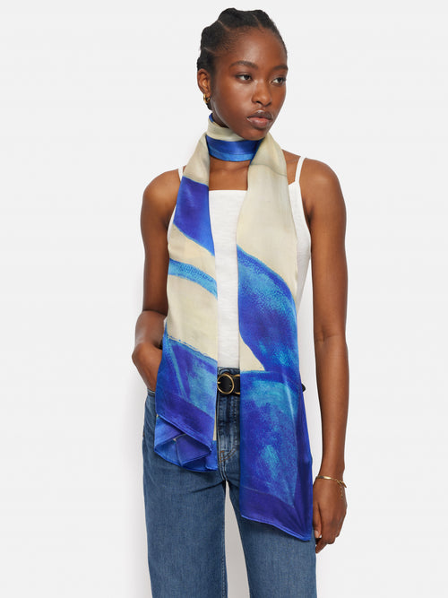 Pastel Abstract Oversized Silk Scarf | Blue