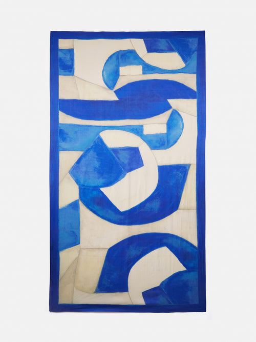 Pastel Abstract Oversized Silk Scarf | Blue