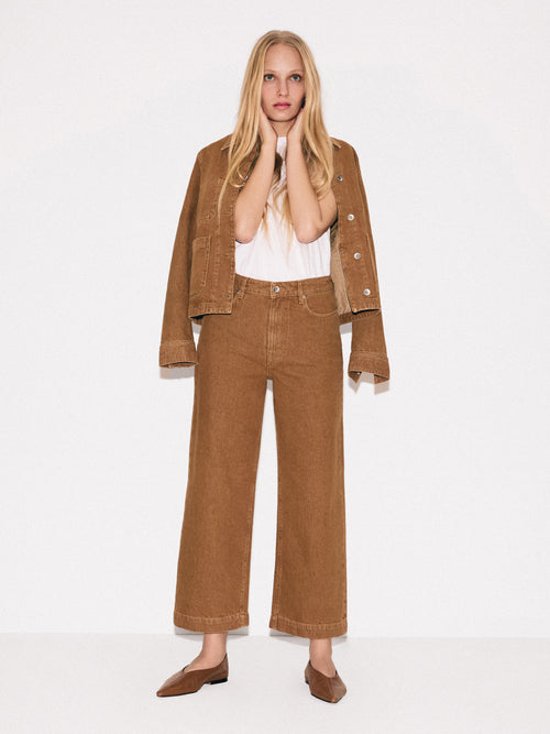 Tyne Wide Leg Cropped Jean | Tan Snow Wash