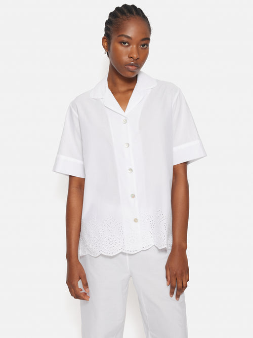 Broderie Anglaise Short Sleeved Pyjama Top | White