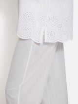 Broderie Anglaise Short Sleeved Pyjama Top | White