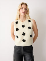 Merino Embellished Knitted Tank  | Ivory
