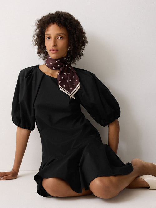 Cotton Puff Sleeve Mini Dress | Black