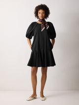 Cotton Puff Sleeve Mini Dress | Black