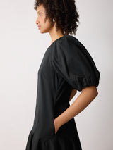 Cotton Puff Sleeve Mini Dress | Black