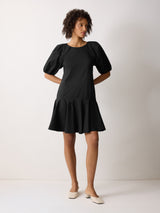 Cotton Puff Sleeve Mini Dress | Black