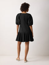 Cotton Puff Sleeve Mini Dress | Black