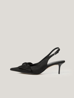 Satin Bow Slingback Heel | Black