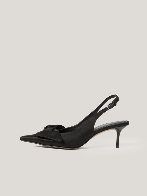 Satin Bow Slingback Heel | Black