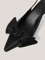 Satin Bow Slingback Heel | Black