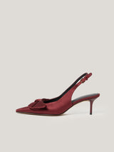 Satin Bow Slingback Heel | Burgundy