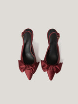 Satin Bow Slingback Heel | Burgundy