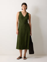Linen Viscose Stitch Dress | Green