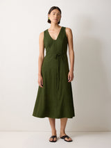 Linen Viscose Stitch Dress | Green