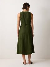 Linen Viscose Stitch Dress | Green
