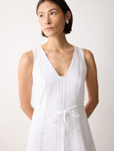 Linen Viscose Stitch Dress | White