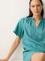 Linen Smocked T-shirt Dress | Blue