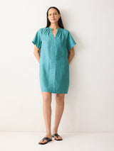 Linen Smocked T-shirt Dress | Blue
